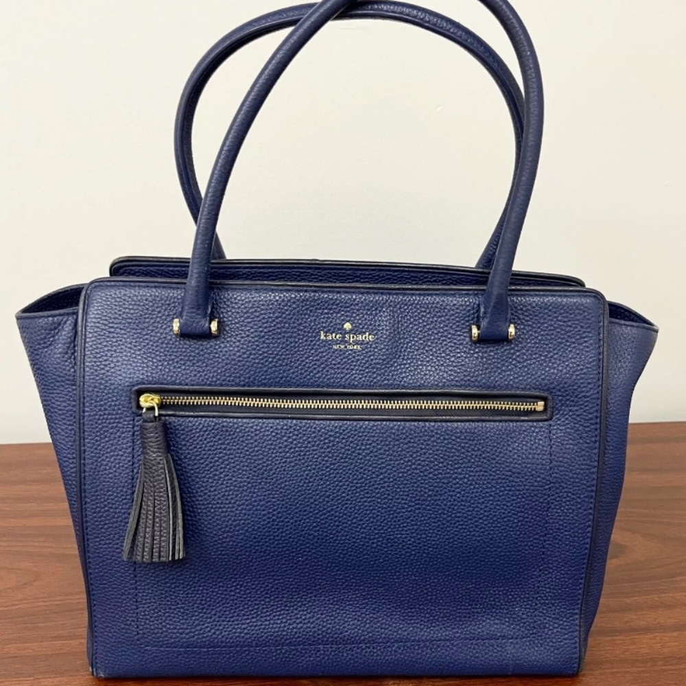 Kate Spade Navy Blue/Purple Leather Carryall Tote